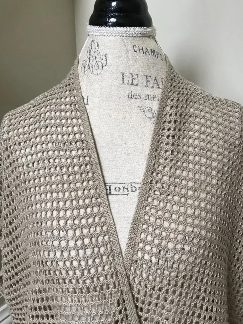 Eileen Fisher Delave Crochet Cardigan Sweater Womens XS Natural Tan Linen Knit